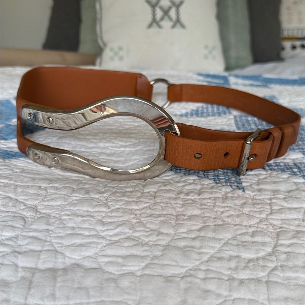 Ralph Lauren Equestrian Runway Brown Leather Belt with Stainless Steel Buckle